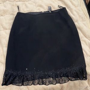 Black suit skirt with black lace and beaded trim